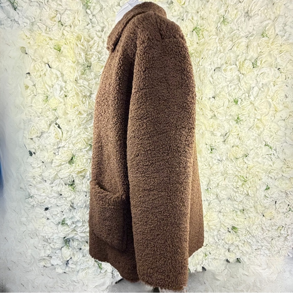 PrettyGarden Brown Teddy Sherpa Coat Jacket Large Soft Cozy Pockets - Picture 4 of 10